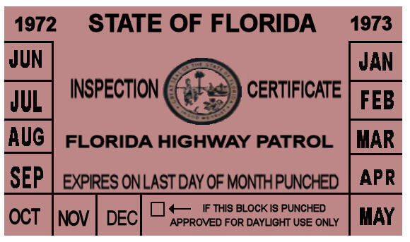 1972-73 Florida Inspection Sticker